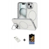 MARSİLYAN™- iPhone 14 Kılıf Çekirdek Klasik - Siyah Buffer Hayalet Cam Ekran Koruyucu + Diamond Kamera Lens - YL