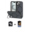 MARSİLYAN™- iPhone 14 Kılıf Çekirdek Klasik - Siyah Buffer Hayalet Cam Ekran Koruyucu + PVD Metal Kamera Lens - GS