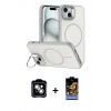 MARSİLYAN™- iPhone 14 Kılıf Çekirdek Klasik - Siyah Buffer Hayalet Cam Ekran Koruyucu + PVD Metal Kamera Lens - GS