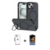 MARSİLYAN™- iPhone 14 Kılıf Çekirdek Klasik - Siyah Buffer Hayalet Cam Ekran Koruyucu + Shine Kamera Lens - GS