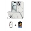 MARSİLYAN™- iPhone 14 Kılıf Çekirdek Klasik - Siyah Buffer Hayalet Cam Ekran Koruyucu + Kırmızı Shine Kamera Lens