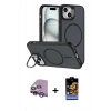 MARSİLYAN™- iPhone 14 Kılıf Çekirdek Klasik - Siyah Buffer Hayalet Cam Ekran Koruyucu + Raze Metal Kamera Lens - MR