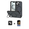 MARSİLYAN™- iPhone 14 Kılıf Çekirdek Klasik - Siyah Buffer Hayalet Cam Ekran Koruyucu + PVD Metal Kamera Lens - PE