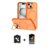 MARSİLYAN™- iPhone 14 Kılıf Çekirdek Klasik - Siyah Buffer Hayalet Cam Ekran Koruyucu + PVD Metal Kamera Lens - SH