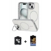 MARSİLYAN™- iPhone 14 Kılıf Çekirdek Klasik - Siyah Buffer Hayalet Cam Ekran Koruyucu + PVD Metal Kamera Lens - YL