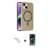 MARSİLYAN™- iPhone 14 Kılıf Çekirdek Modern Prime - Şeffaf 360 Full Body Arka Koruyucu + Diamond Kamera Lens - PE
