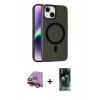 MARSİLYAN™- iPhone 14 Kılıf Çekirdek Modern Prime - Şeffaf 360 Full Body Arka Koruyucu + Kırmızı Raze Metal Kamera Lens