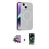 MARSİLYAN™- iPhone 14 Kılıf Çekirdek Modern Prime - Şeffaf 360 Full Body Arka Koruyucu + Kırmızı Raze Metal Kamera Lens