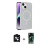 MARSİLYAN™- iPhone 14 Kılıf Çekirdek Modern Prime - Şeffaf 360 Full Body Arka Koruyucu + PVD Metal Kamera Lens - MI