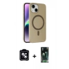MARSİLYAN™- iPhone 14 Kılıf Çekirdek Modern Prime - Şeffaf 360 Full Body Arka Koruyucu + PVD Metal Kamera Lens - MI