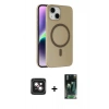 MARSİLYAN™- iPhone 14 Kılıf Çekirdek Modern Prime - Şeffaf 360 Full Body Arka Koruyucu + PVD Metal Kamera Lens - PE