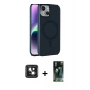 MARSİLYAN™- iPhone 14 Kılıf Çekirdek Modern Prime - Şeffaf 360 Full Body Arka Koruyucu + PVD Metal Kamera Lens - PE