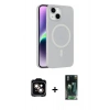 MARSİLYAN™- iPhone 14 Kılıf Çekirdek Modern Prime - Şeffaf 360 Full Body Arka Koruyucu + PVD Metal Kamera Lens - TU