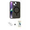 MARSİLYAN™- iPhone 14 Kılıf Çekirdek Modern Prime - Şeffaf Pasifik Cam Ekran Koruyucu + Diamond Kamera Lens - KI
