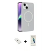 MARSİLYAN™- iPhone 14 Kılıf Çekirdek Modern Prime - Şeffaf Pasifik Cam Ekran Koruyucu + Diamond Kamera Lens - SABE