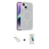 MARSİLYAN™- iPhone 14 Kılıf Çekirdek Modern Prime - Şeffaf Pasifik Cam Ekran Koruyucu + Diamond Kamera Lens - KI