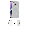 MARSİLYAN™- iPhone 14 Kılıf Çekirdek Modern Prime - Şeffaf Pasifik Cam Ekran Koruyucu + Shine Kamera Lens - GI