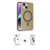 MARSİLYAN™- iPhone 14 Kılıf Çekirdek Modern Prime - Şeffaf Pasifik Cam Ekran Koruyucu + Shine Kamera Lens - GI