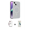 MARSİLYAN™- iPhone 14 Kılıf Çekirdek Modern Prime - Şeffaf Pasifik Cam Ekran Koruyucu + Shine Kamera Lens - KI