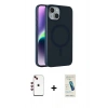 MARSİLYAN™- iPhone 14 Kılıf Çekirdek Modern Prime - Şeffaf Pasifik Cam Ekran Koruyucu + Shine Kamera Lens - KI