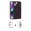 MARSİLYAN™- iPhone 14 Kılıf Çekirdek Modern Prime - Şeffaf Pasifik Cam Ekran Koruyucu + Shine Kamera Lens - KI