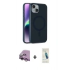 MARSİLYAN™- iPhone 14 Kılıf Çekirdek Modern Prime - Şeffaf Pasifik Cam Ekran Koruyucu + Mor Raze Metal Kamera Lens