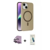 MARSİLYAN™- iPhone 14 Kılıf Çekirdek Modern Prime - Şeffaf Pasifik Cam Ekran Koruyucu + Mor Raze Metal Kamera Lens