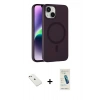 MARSİLYAN™- iPhone 14 Kılıf Çekirdek Modern Prime - Şeffaf Pasifik Cam Ekran Koruyucu + Pembe Diamond Kamera Lens