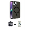 MARSİLYAN™- iPhone 14 Kılıf Çekirdek Modern Prime - Şeffaf Pasifik Cam Ekran Koruyucu + PVD Metal Kamera Lens - SH