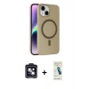 MARSİLYAN™- iPhone 14 Kılıf Çekirdek Modern Prime - Şeffaf Pasifik Cam Ekran Koruyucu + PVD Metal Kamera Lens - SH