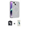 MARSİLYAN™- iPhone 14 Kılıf Çekirdek Modern Prime - Şeffaf Pasifik Cam Ekran Koruyucu + PVD Metal Kamera Lens - SH