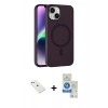 MARSİLYAN™- iPhone 14 Kılıf Çekirdek Modern Prime - Şeffaf Royal Nano Ekran Koruyucu + Diamond Kamera Lens - PE