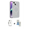 MARSİLYAN™- iPhone 14 Kılıf Çekirdek Modern Prime - Şeffaf Royal Nano Ekran Koruyucu + Shine Kamera Lens - GI