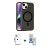 MARSİLYAN™- iPhone 14 Kılıf Çekirdek Modern Prime - Şeffaf Royal Nano Ekran Koruyucu + Shine Kamera Lens - GI