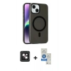 MARSİLYAN™- iPhone 14 Kılıf Çekirdek Modern Prime - Şeffaf Royal Nano Ekran Koruyucu + PVD Metal Kamera Lens - PE