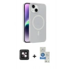 MARSİLYAN™- iPhone 14 Kılıf Çekirdek Modern Prime - Şeffaf Royal Nano Ekran Koruyucu + PVD Metal Kamera Lens - PE