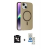 MARSİLYAN™- iPhone 14 Kılıf Çekirdek Modern Prime - Şeffaf Royal Nano Ekran Koruyucu + PVD Metal Kamera Lens - TU