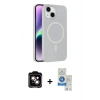 MARSİLYAN™- iPhone 14 Kılıf Çekirdek Modern Prime - Şeffaf Royal Nano Ekran Koruyucu + PVD Metal Kamera Lens - TU