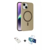 MARSİLYAN™- iPhone 14 Kılıf Çekirdek Modern Prime - Siyah 3D Antistatik Cam Ekran Koruyucu + Diamond Kamera Lens - KI