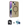 MARSİLYAN™- iPhone 14 Kılıf Çekirdek Modern Prime - Siyah 3D Antistatik Cam Ekran Koruyucu + PVD Metal Kamera Lens - GS