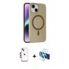 MARSİLYAN™- iPhone 14 Kılıf Çekirdek Modern Prime - Siyah 3D Antistatik Cam Ekran Koruyucu + Shine Kamera Lens - KI