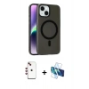 MARSİLYAN™- iPhone 14 Kılıf Çekirdek Modern Prime - Siyah 3D Antistatik Cam Ekran Koruyucu + Shine Kamera Lens - KI