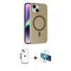 MARSİLYAN™- iPhone 14 Kılıf Çekirdek Modern Prime - Siyah 3D Antistatik Cam Ekran Koruyucu + Shine Kamera Lens - MI