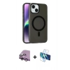 MARSİLYAN™- iPhone 14 Kılıf Çekirdek Modern Prime - Siyah 3D Antistatik Cam Ekran Koruyucu + Raze Metal Kamera Lens - MR