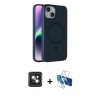 MARSİLYAN™- iPhone 14 Kılıf Çekirdek Modern Prime - Siyah 3D Antistatik Cam Ekran Koruyucu + PVD Metal Kamera Lens - PE