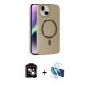 MARSİLYAN™- iPhone 14 Kılıf Çekirdek Modern Prime - Siyah 3D Antistatik Cam Ekran Koruyucu + PVD Metal Kamera Lens - TU