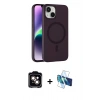 MARSİLYAN™- iPhone 14 Kılıf Çekirdek Modern Prime - Siyah 3D Antistatik Cam Ekran Koruyucu + PVD Metal Kamera Lens - TU