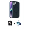 MARSİLYAN™- iPhone 14 Kılıf Çekirdek Modern Prime - Siyah 3D Antistatik Cam Ekran Koruyucu + PVD Metal Kamera Lens - TU