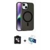 MARSİLYAN™- iPhone 14 Kılıf Çekirdek Modern Prime - Siyah 3D Antistatik Cam Ekran Koruyucu + PVD Metal Kamera Lens - TU