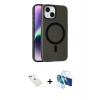 MARSİLYAN™- iPhone 14 Kılıf Çekirdek Modern Prime - Siyah 3D Antistatik Cam Ekran Koruyucu + Diamond Kamera Lens - YL